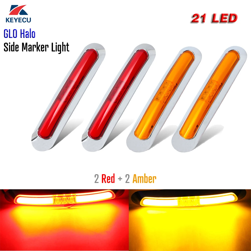 Keyecu 6.7" 21 LED Glo Halo Side Marker Signal Clearance Light Bar/Chrome Bezel 10-30V for Truck Trailer(2xRed+2xAmber)
Keyecu 6.7" 21 LED Glo Halo Side Marker Signal Clearance Light Bar/Chrome Bezel 10-30V for Truck Trailer(2xRed+2xAmber)
