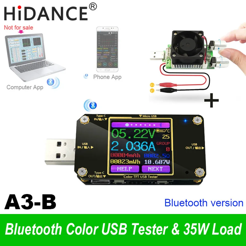 USB and Type-c tester Wireless Bluetooth DC Digital voltmeter current voltage meter detector power bank + 35w Adjustable load
USB and Type-c tester Wireless Bluetooth DC Digital voltmeter current voltage meter detector power bank + 35w Adjustable load