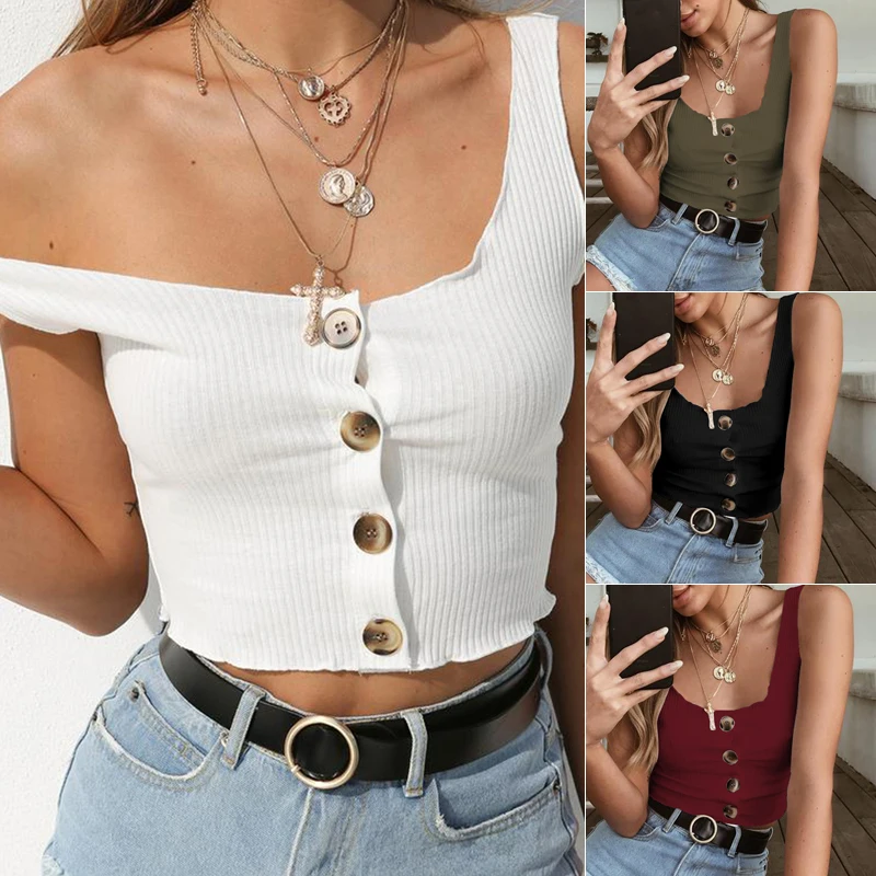 2018 Sexy Summer Women Casual Party Tank Tops Vest Loose Sleeveless Crop Tops Shirt clothes Fashion Button Sleeveless Clothing
2018 Sexy Summer Women Casual Party Tank Tops Vest Loose Sleeveless Crop Tops Shirt clothes Fashion Button Sleeveless Clothing