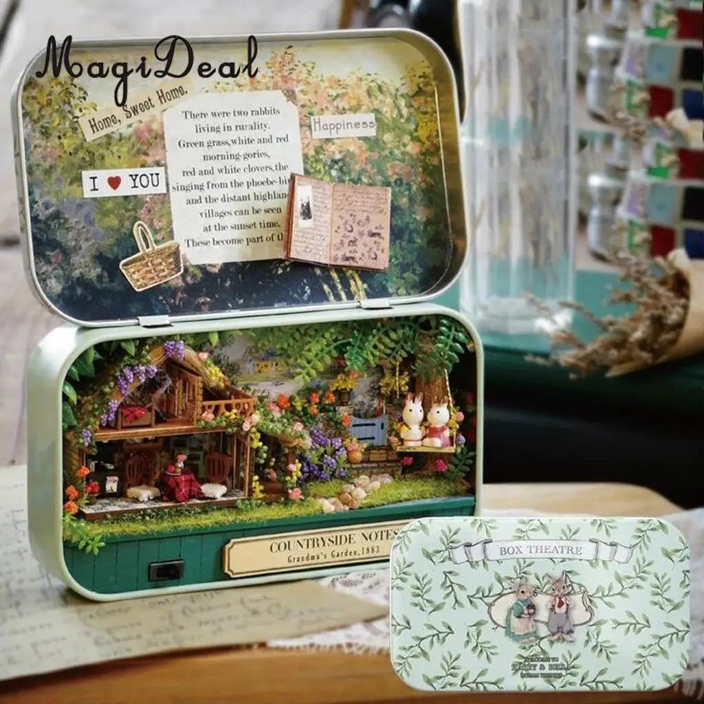 1Set DIY Handicraft Tin Box Wood Miniature Dollhouse Theatre Series for Room Home Desk Decor Novelty Friends Birthday Gift