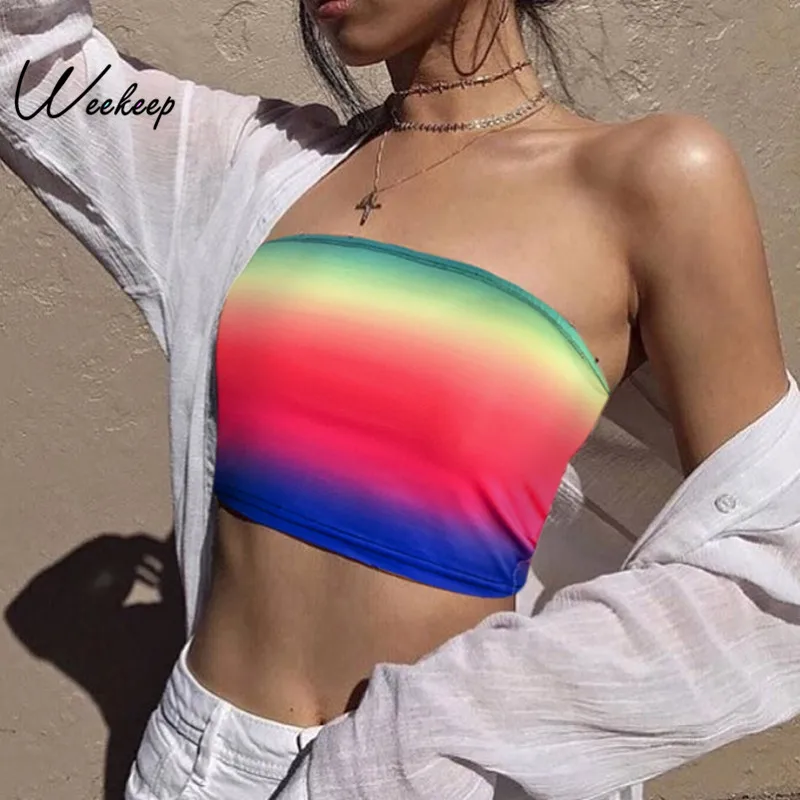 Weekeep Rainbow Print Strapless Tube Top Women 2019 Summer Streetwear Cropped bralette Feminino Sexy Bandeau Crop Top
Weekeep Rainbow Print Strapless Tube Top Women 2019 Summer Streetwear Cropped bralette Feminino Sexy Bandeau Crop Top