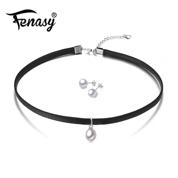 FENASY Pearl Choker Necklace Women 925 Sterling Silver Natural Freshwater Pearl Pendant fashion Style Black Rope Chain
FENASY Pearl Choker Necklace Women 925 Sterling Silver Natural Freshwater Pearl Pendant fashion Style Black Rope Chain