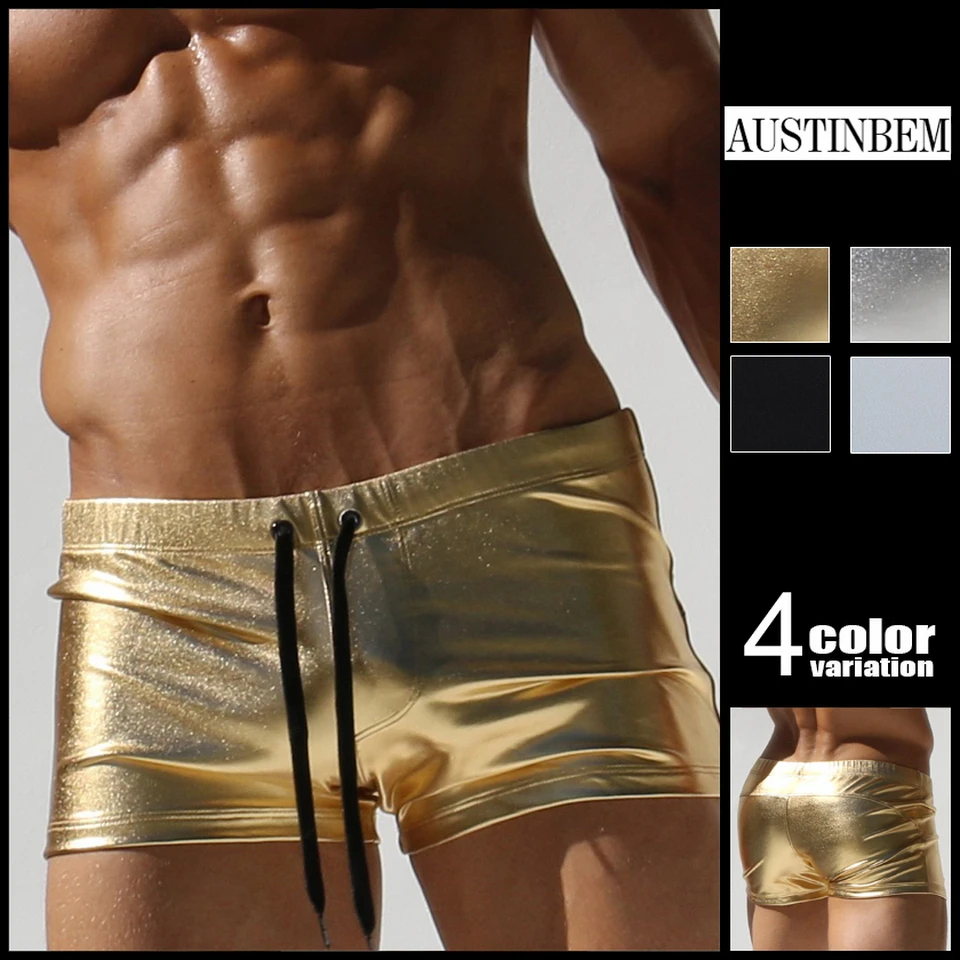 

Austinbem Swimwear Men Metallic Gold Print Swimsuit Men's Swimming Trunks Mens Swim Briefs Sungas De Praia Homens 23805