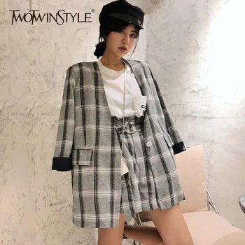 TWOTWINSTYLE Plaid Two Piece Set Vintage Single Button Blazer High Waist Shorts England Style Suits Autumn 2018 Vintage Clothing
TWOTWINSTYLE Plaid Two Piece Set Vintage Single Button Blazer High Waist Shorts England Style Suits Autumn 2018 Vintage Clothing
