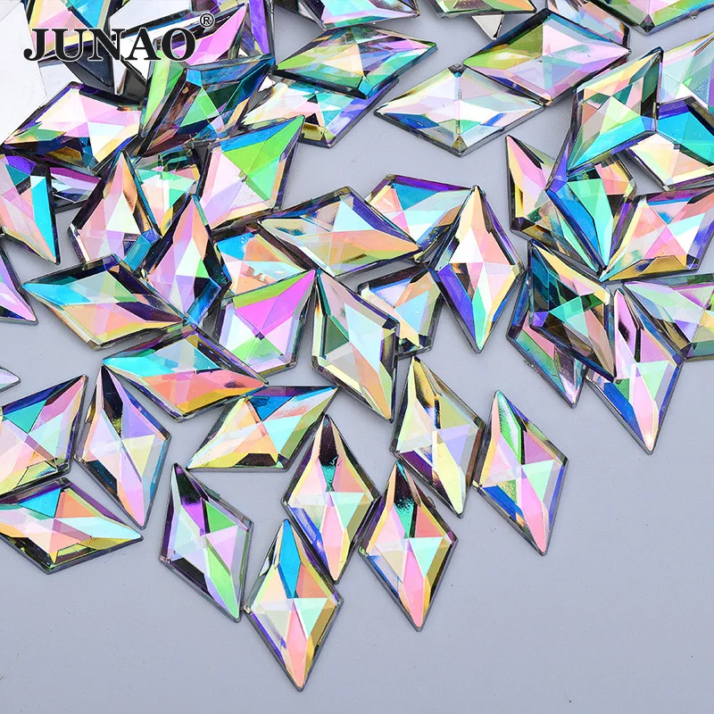 

JUNAO 11x18mm AB Crystal Acrylic Rhombus Rhinestones Strass Applique Flatback Gems Non Sewing Stones and Crystal for Dress Jewel