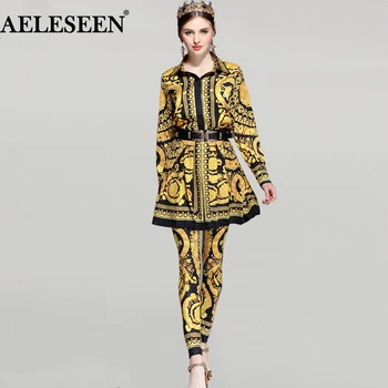 Luxury 3 Pieces Set Runway Summer Set's Women 2018 European Noble Gold Floral Printed Shirt + Pleat Skirt Pant Casual Suits
Luxury 3 Pieces Set Runway Summer Set's Women 2018 European Noble Gold Floral Printed Shirt + Pleat Skirt Pant Casual Suits