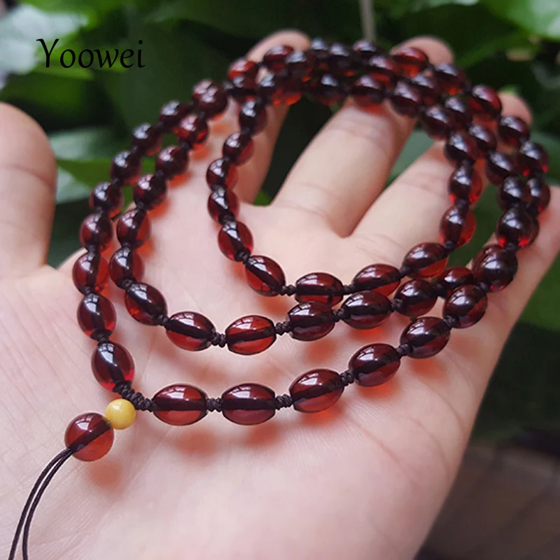 

Yoowei Natural Amber Jewelry for Lover Olive Seed Beaded Layered Cherry Amber Necklace Men Jewelry Gift for Christmas New Year