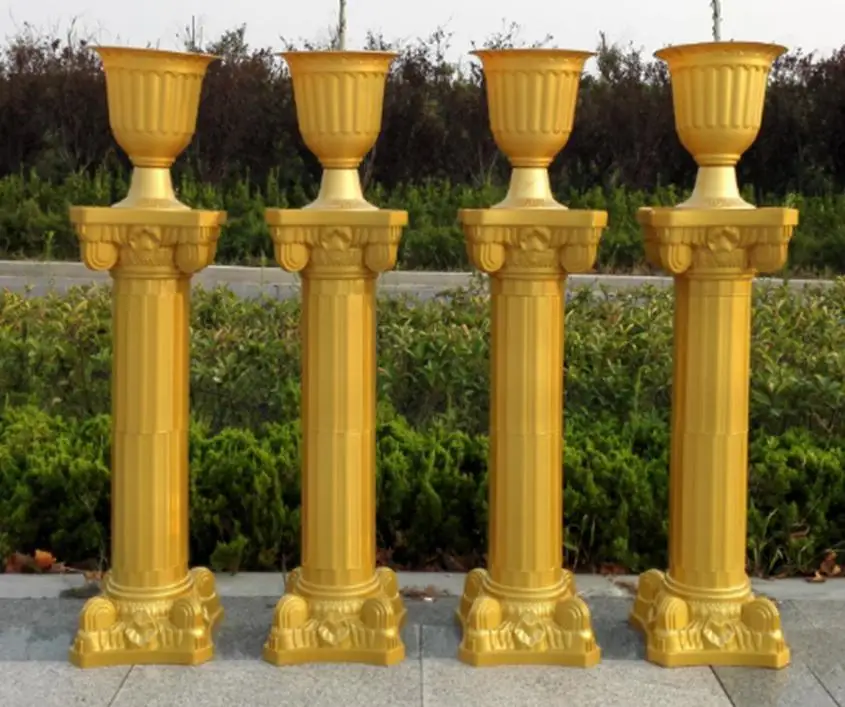 Wholesale 4 pieces Gold Plastic Roman Pillar Column and Flower Pots Detachable Marriage decoration pillars
Wholesale 4 pieces Gold Plastic Roman Pillar Column and Flower Pots Detachable Marriage decoration pillars