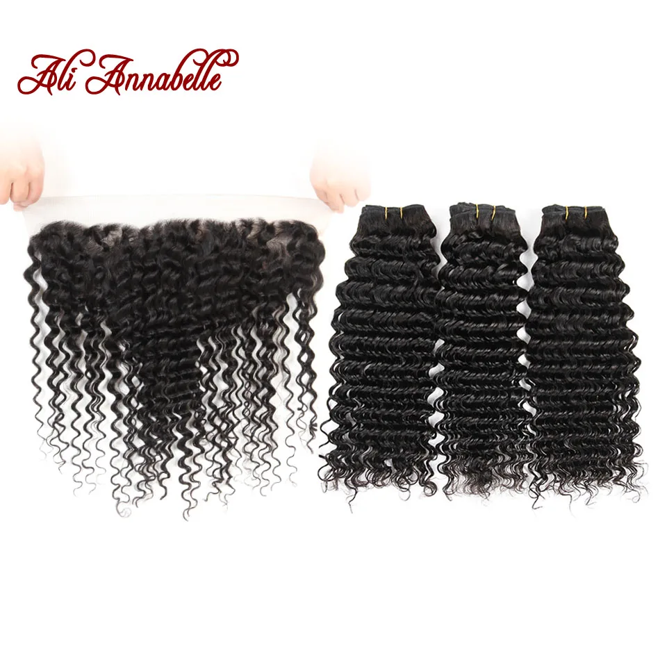 ALI ANNABELLE Deep Wave 3 Bundles With Closure 100% Human Hair Bundles With Frontal Natural Color Indian Hair Weave Bundle Remy
ALI ANNABELLE Deep Wave 3 Bundles With Closure 100% Human Hair Bundles With Frontal Natural Color Indian Hair Weave Bundle Remy