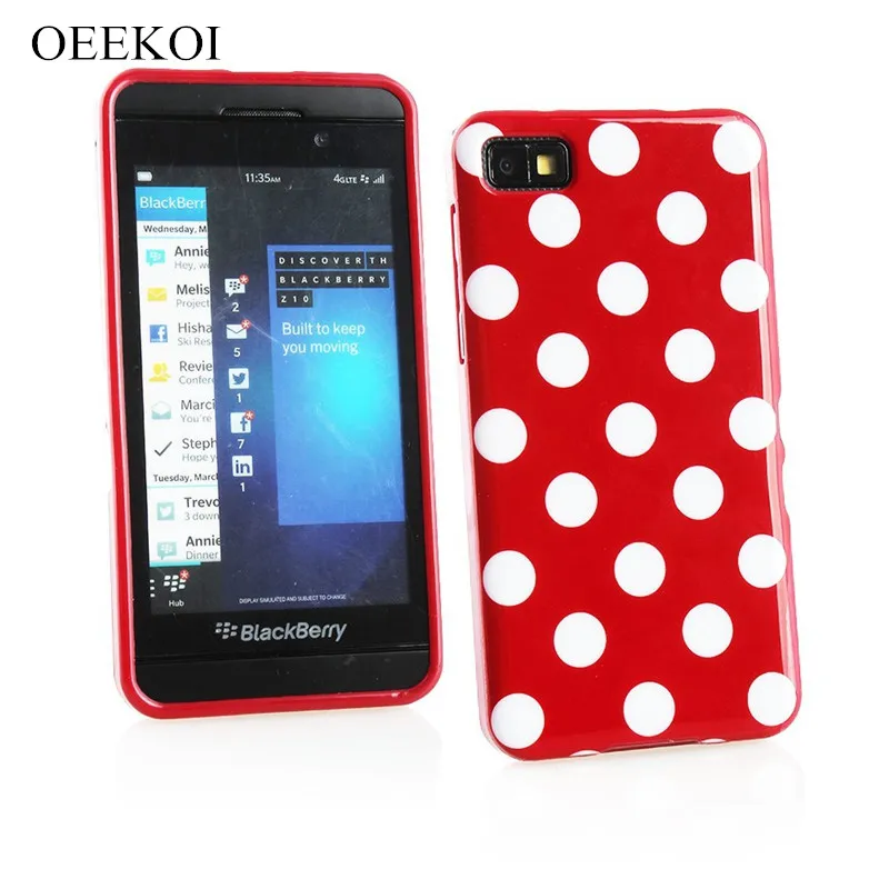 

OEEKOI Polka Dots Soft TPU Gel Cover Phone Case for Blackberry Z10 Free Shipping