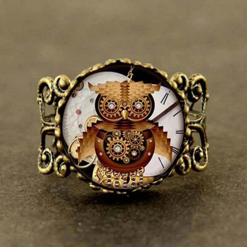 2017 New Steampunk Owl Gears Ring Vintage Steam Punk Jewelry Old Clock Silver Glass Cabochon
2017 New Steampunk Owl Gears Ring Vintage Steam Punk Jewelry Old Clock Silver Glass Cabochon