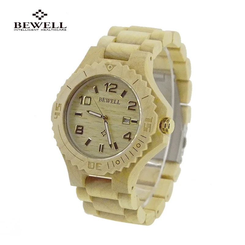 BEWELL Wood Watches Men Quartz-watch Top Luxury Brand 2016 Maple Wooden Analog Wristwatch Auto Date Rose Gold Watch Box 023B