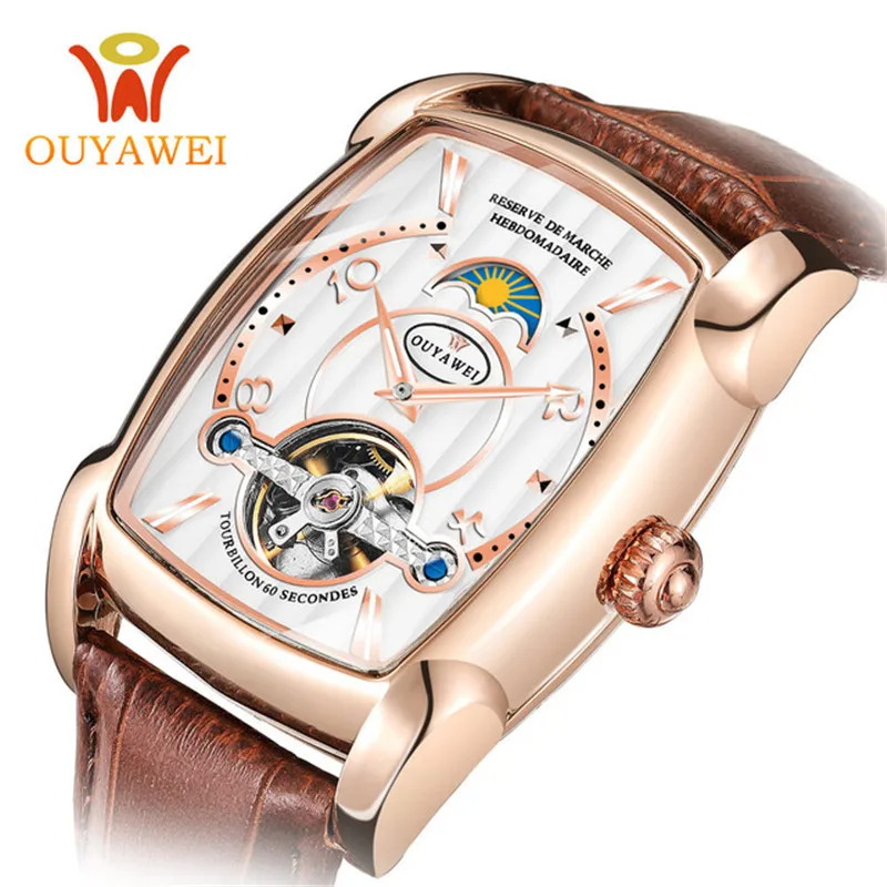 

2019 OUYAWEI Men Mechanical Watches Automatic Business Tourbillon Wristwatch Leather Moon Phase Reloj Sports Clock Montre Homme