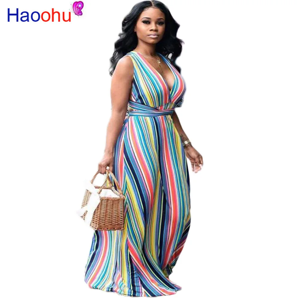 HAOOHU Casual Rainbow Striped Maxi Dress Summer Sexy Deep V-neck Bandage Vintage Print Floor-length Dress Female Party Club Robe
HAOOHU Casual Rainbow Striped Maxi Dress Summer Sexy Deep V-neck Bandage Vintage Print Floor-length Dress Female Party Club Robe
