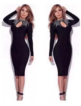 Sexy Women Dress Long Sleeve Beading Knee Length Navy Blue Black Bandage Dress
Sexy Women Dress Long Sleeve Beading Knee Length Navy Blue Black Bandage Dress
