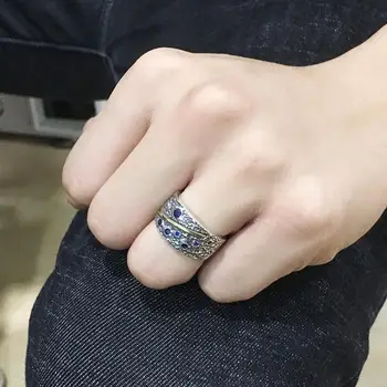 925 Sterling Silver Rings Gothic Jewelry Vintage Thai Silver Personality Man and Women Open Ring Adjustable Blue Crystal Rings
925 Sterling Silver Rings Gothic Jewelry Vintage Thai Silver Personality Man and Women Open Ring Adjustable Blue Crystal Rings
