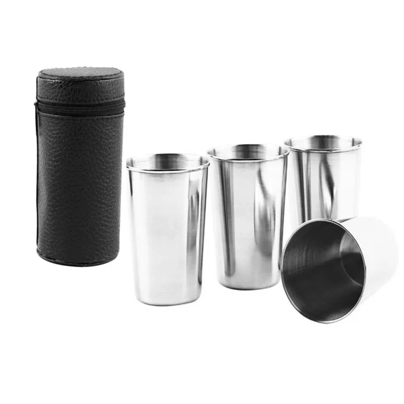 4Pcs/Lot 150ml Outdoor Tableware Travel Cups Set Stainless Steel Camping Cup with Black PU Leather Portable wine Whiskey Mugs
4Pcs/Lot 150ml Outdoor Tableware Travel Cups Set Stainless Steel Camping Cup with Black PU Leather Portable wine Whiskey Mugs