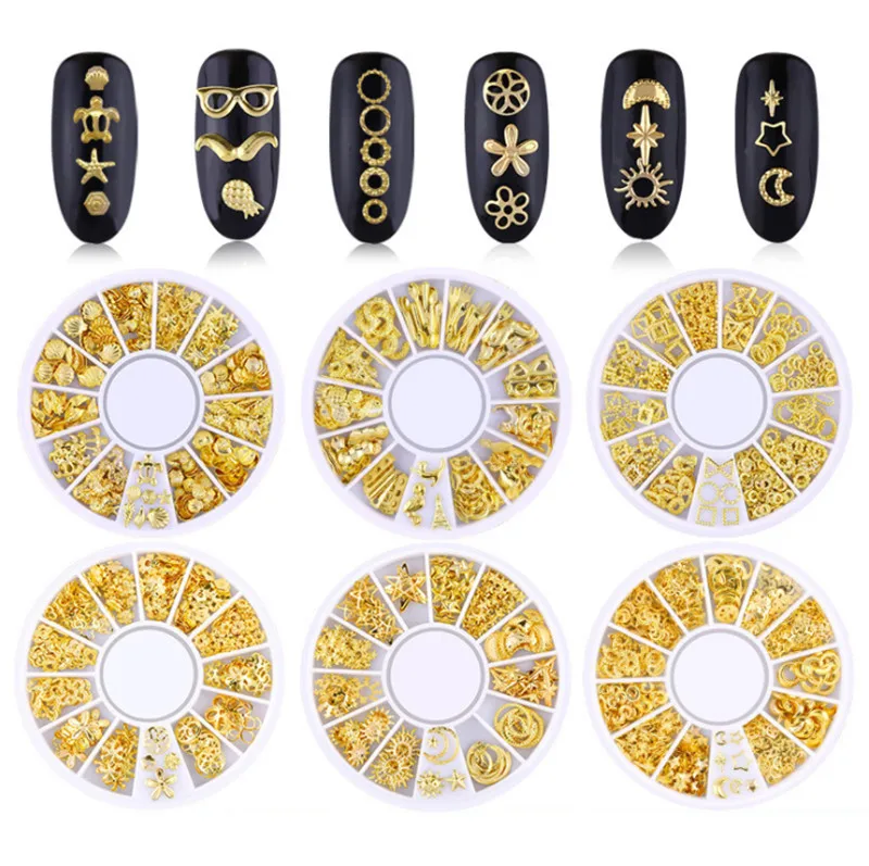 1 Box Gold Rivet Nail Stud 3D Nail Art Decoration Circle Star Starfish Round Square Triangle Mixed Accessories in Wheel for DIY
1 Box Gold Rivet Nail Stud 3D Nail Art Decoration Circle Star Starfish Round Square Triangle Mixed Accessories in Wheel for DIY