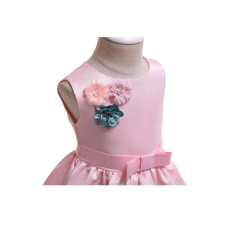 Kids Beautiful Flower Bow Belt Beading Ball Gown Wedding Dress Children's Girl Embroidered Evening Dresses Children's Clothing08