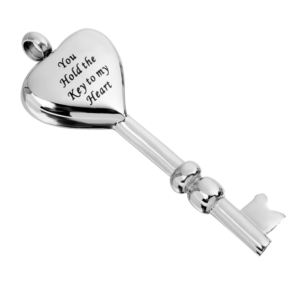 You Hold the Key to My Heart Carved Pet Dog Cat Cremation Urn Ash Holder Pendant Jewelry Waterproof Stainless Steel Made