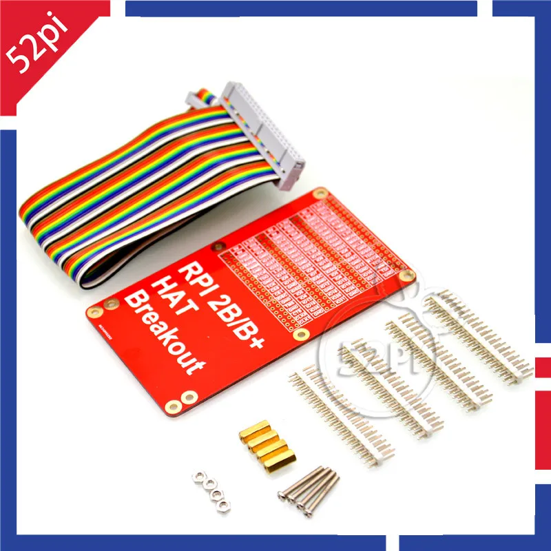 

52Pi Raspberry Pi 2 / 3 Model B HAT Breakout Shield DIY GPIO Expansion Board with 40P Rainbow cable Kit