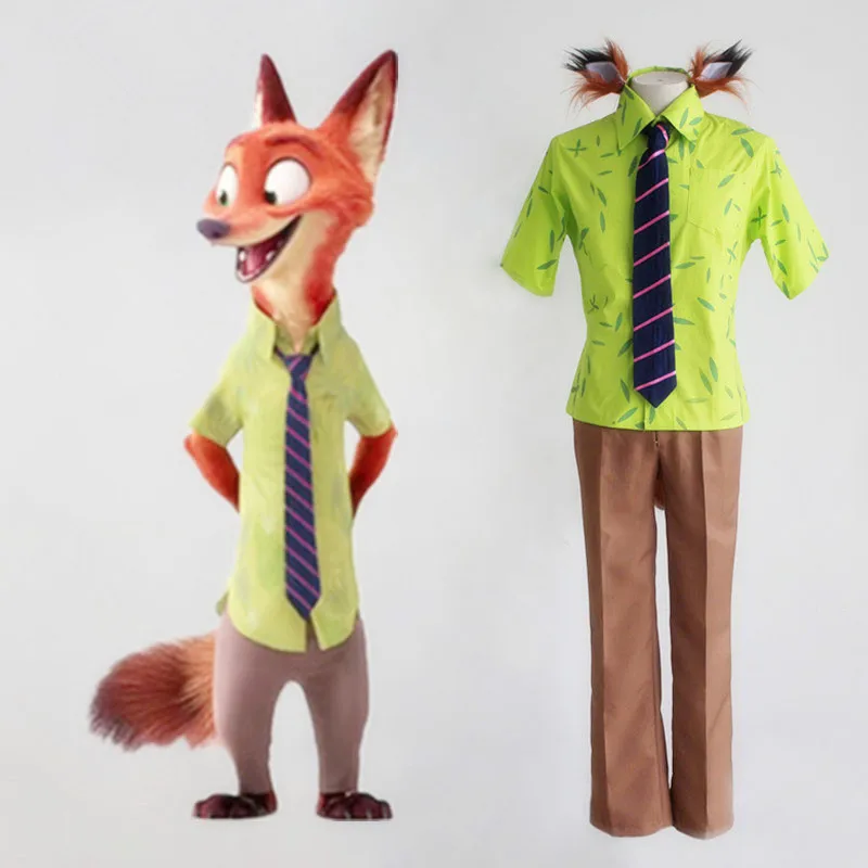 

Movie Zootopia Cosplay Nick Wilde Fox Cosplay Costume Full Set Uniform Shirt Pants Tie Tail Ears Halloween Costumes