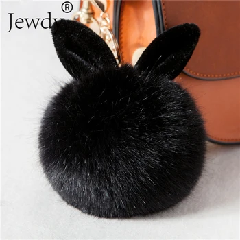 Jewdy Fluffy Bunny Toys Ear Keychain Rabbit Key Chain Woman