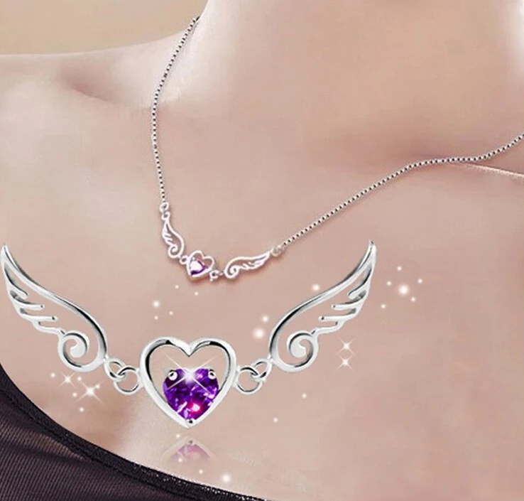 Purple Heart Shape Crystal Choker For Women Angel Wing Pendants Necklace Valentine's Day Best Friends Gifts Colares Femme Bijoux
Purple Heart Shape Crystal Choker For Women Angel Wing Pendants Necklace Valentine's Day Best Friends Gifts Colares Femme Bijoux