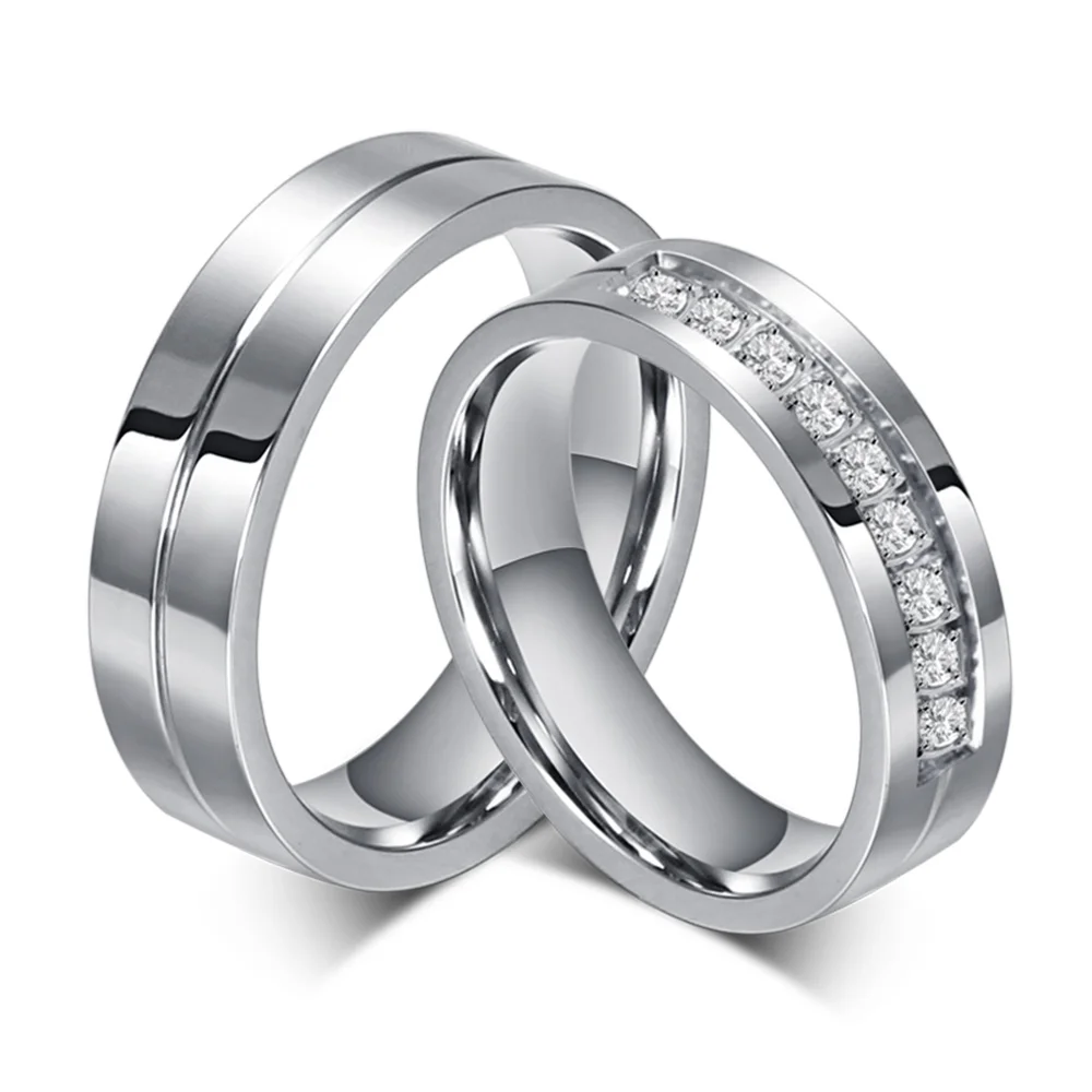Wedding Rings For Couple Silver Color Love 6MM Stainless Steel Engagement Ring Crystal Luxury High Quality Men rings for women
Wedding Rings For Couple Silver Color Love 6MM Stainless Steel Engagement Ring Crystal Luxury High Quality Men rings for women