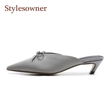 New Summer Small Kitten Heel Slipper Pointed Toe Sexy Bowtie Shallow Mouth Slip On Real Leather Mules Top Selling Shoe Fashion
New Summer Small Kitten Heel Slipper Pointed Toe Sexy Bowtie Shallow Mouth Slip On Real Leather Mules Top Selling Shoe Fashion