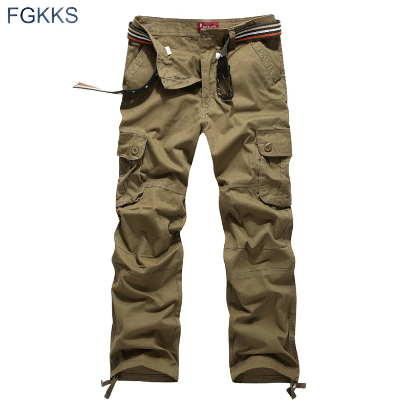 Мужские хлопковые брюки карго FGKKS однотонные штаны для бега большие размеры