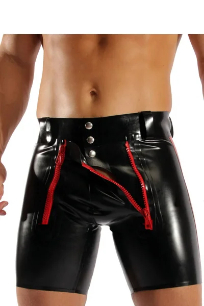 Черные сексуальные обтягивающие мужские шорты из ПВХ с пуговицами и молниями