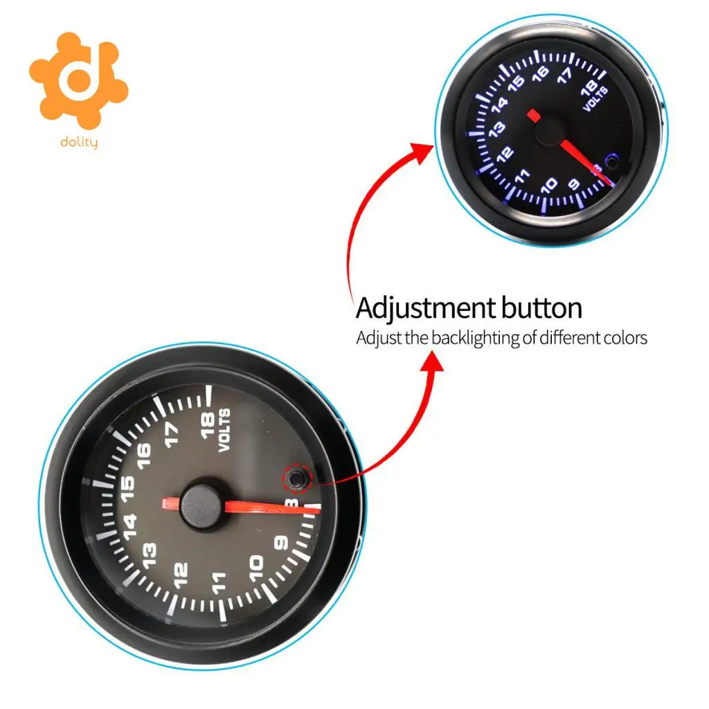 Car Motor 7 Color LED Light 52mm 8V-18V Volt Voltmeter Gauge Pointer Meter