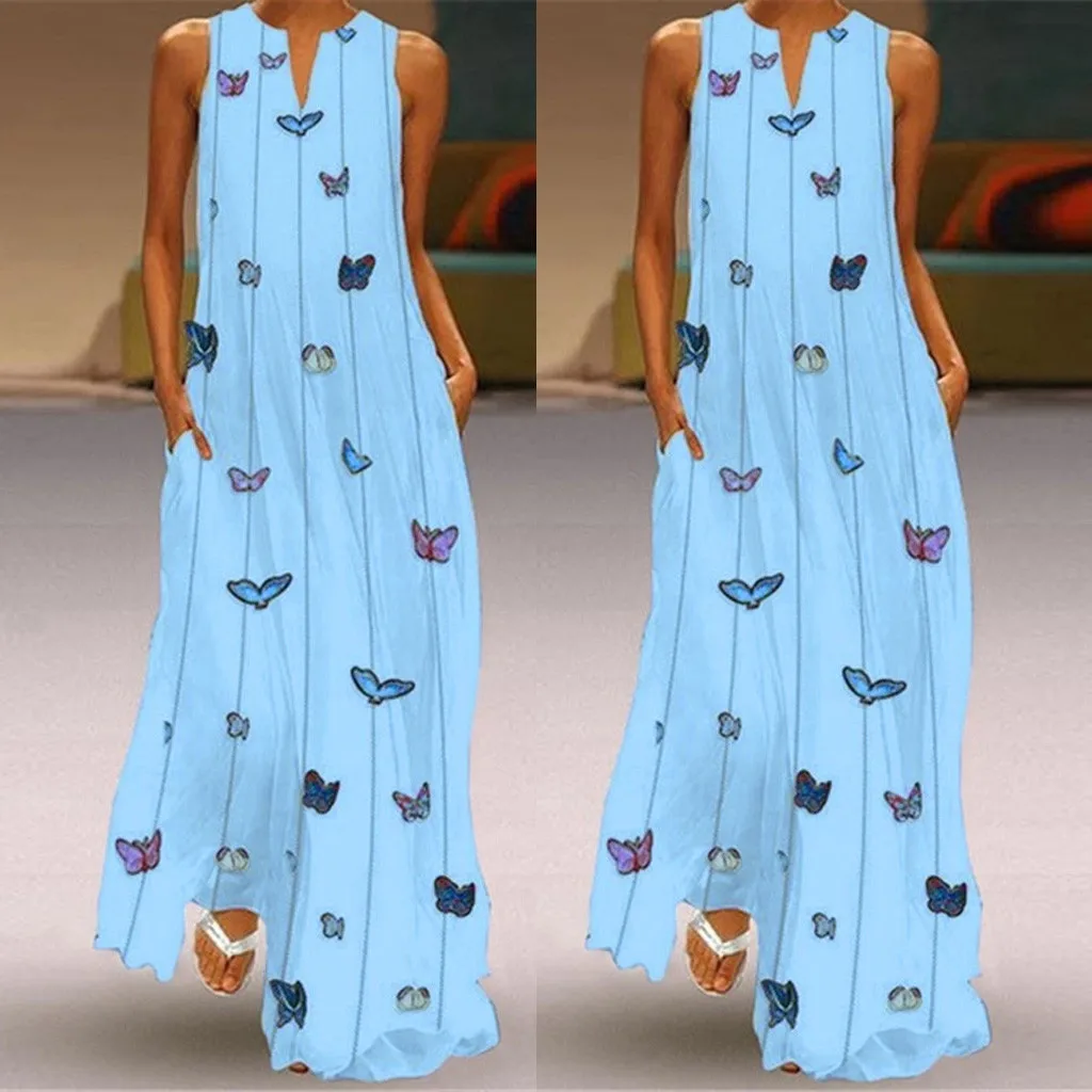 Dress Women Vintage Daily Casual Sleeveless Striped Butterfly Printed Summer Dress Sleeveless Condole Belt Vestidos Charming
Dress Women Vintage Daily Casual Sleeveless Striped Butterfly Printed Summer Dress Sleeveless Condole Belt Vestidos Charming