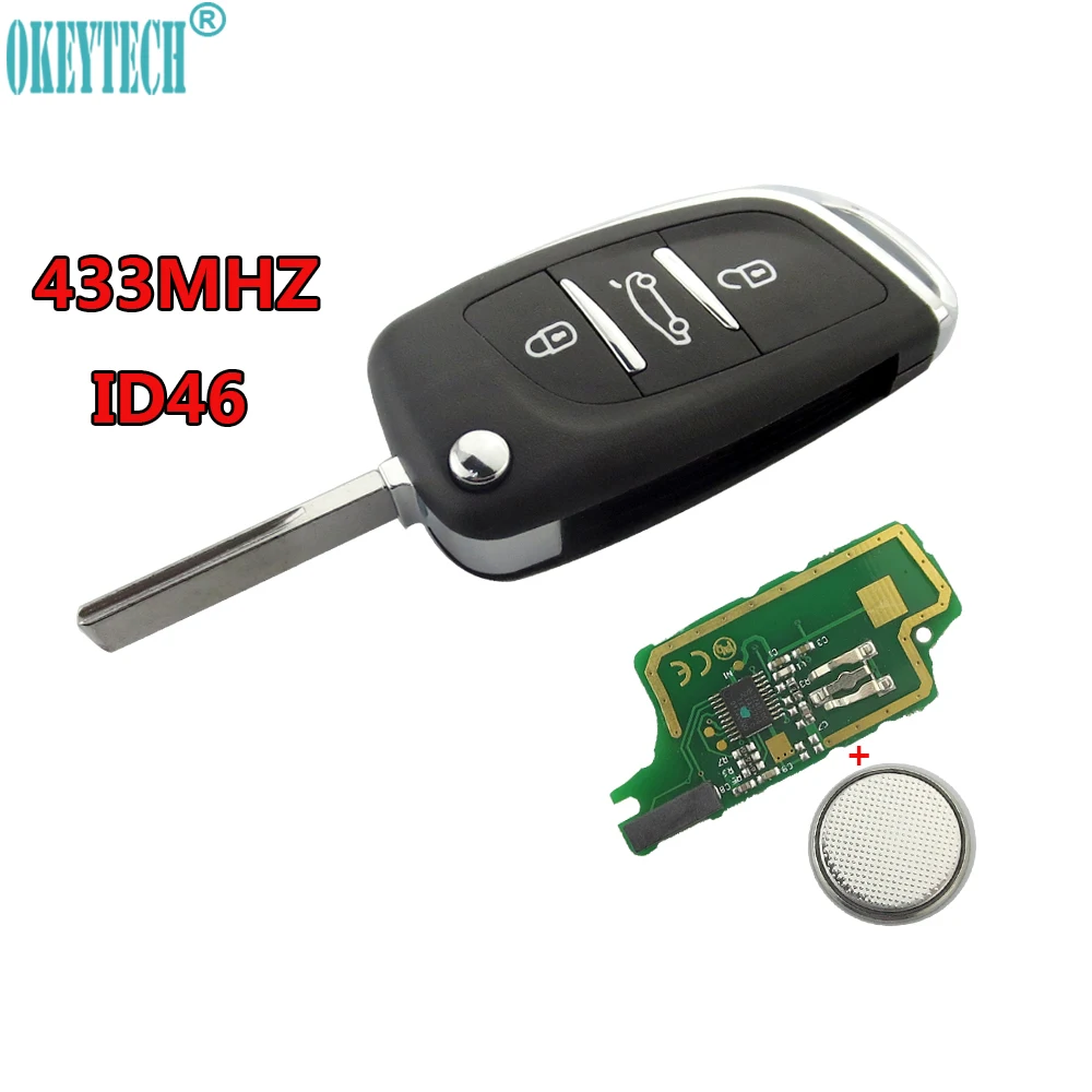 OkeyTech For Peugeot 307 408 308 For Citroen C2 C3 C4 C5 C6 Xsara Grand Picasso 3 Buttons Flip Remote Key Fob ID46 PCF7961 Chip