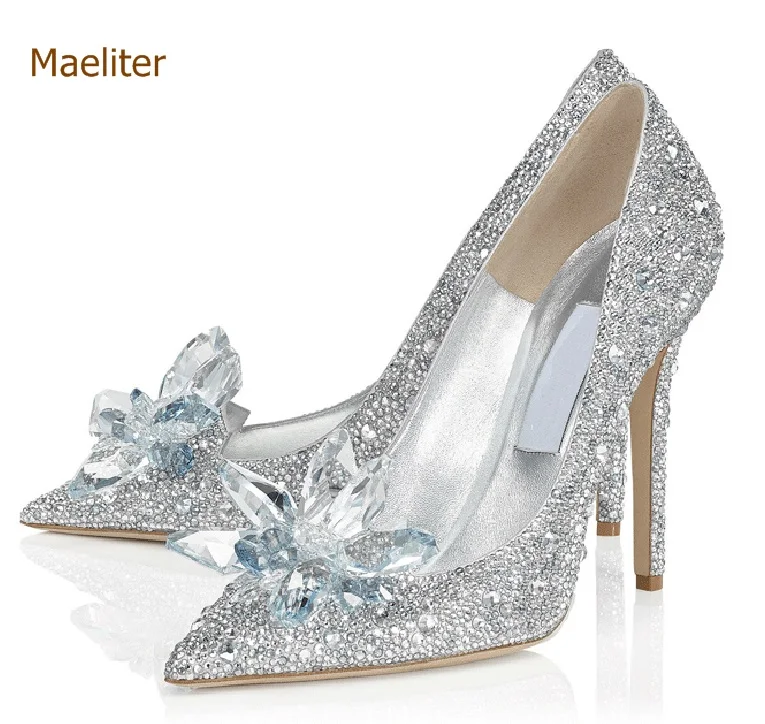 

Bling Bling Cinderella's Crystal Shoes Celebrity Stage Shoes High Heels Pointed Toe Glittering Rhinestone Beaded Wedding Pumps