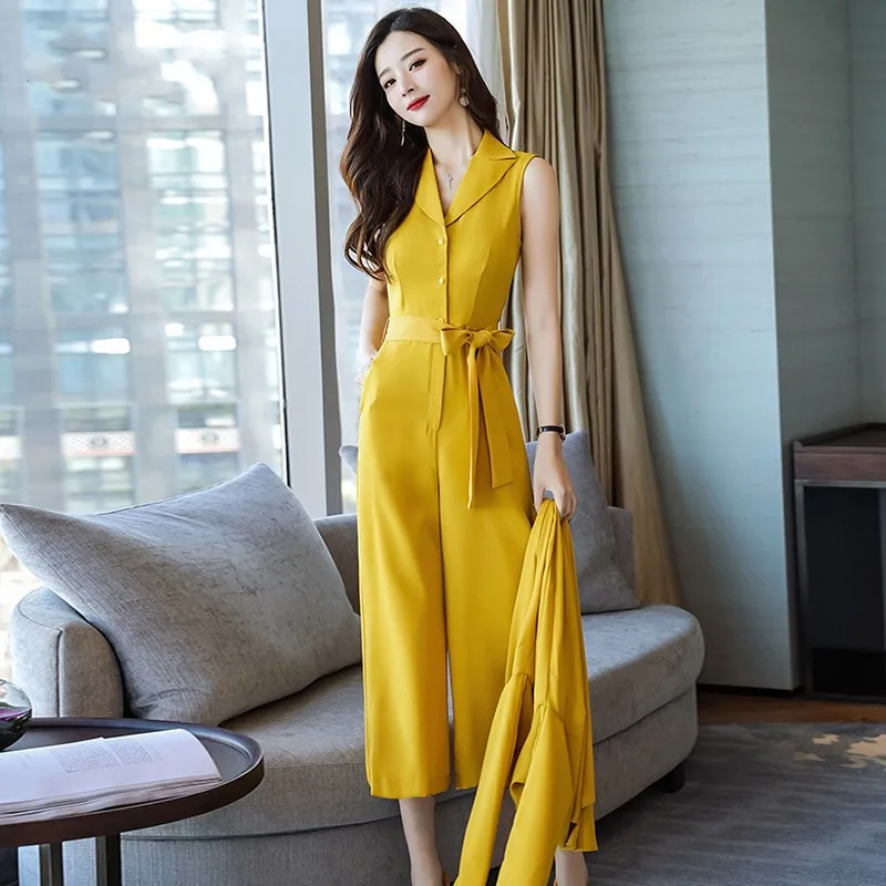 Wide Leg Pants Set Women Spring Fashion Elegant Belted Sleeveless Rompers Womens Jumpsuit Full Sleeve Long Coats Two Piece Set
Wide Leg Pants Set Women Spring Fashion Elegant Belted Sleeveless Rompers Womens Jumpsuit Full Sleeve Long Coats Two Piece Set