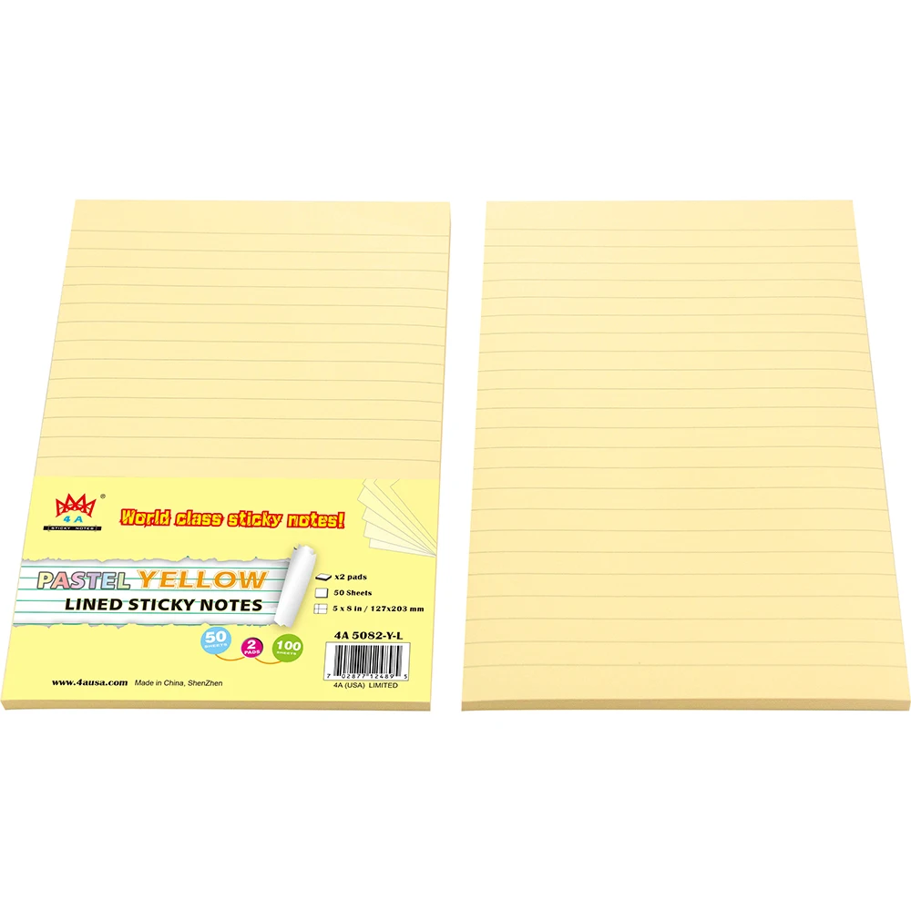 4A Sticky Notes,5 x 8 Inches,Canary Yellow,Lined,Memo Pad Planner Sticker Kawaii Notebook,Self-Stick Notes,4A 5082-Y-L
4A Sticky Notes,5 x 8 Inches,Canary Yellow,Lined,Memo Pad Planner Sticker Kawaii Notebook,Self-Stick Notes,4A 5082-Y-L