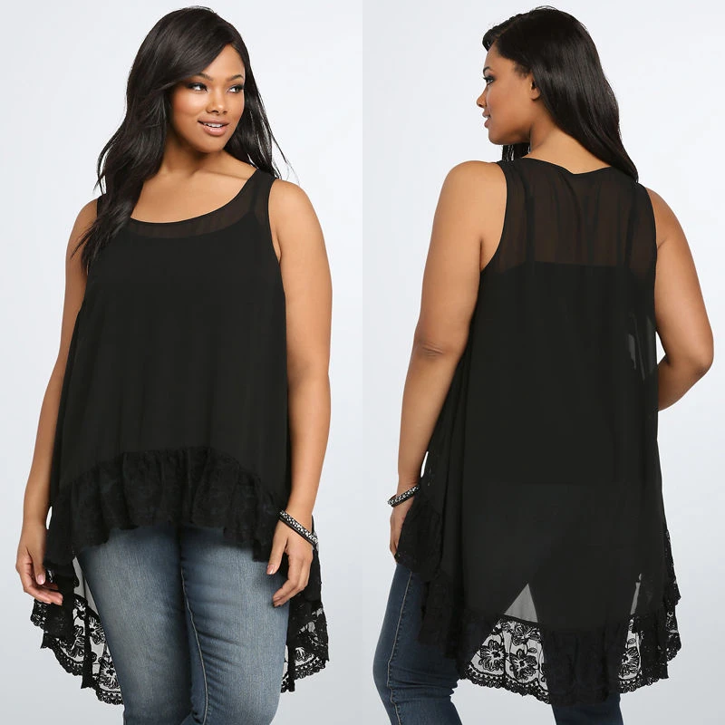 Women Blouse New Summer Sleeveless Blouses Big Size Black Lace Trim Tank Tops Plus Size Loose Chiffon Blouse Large Size Costume
Women Blouse New Summer Sleeveless Blouses Big Size Black Lace Trim Tank Tops Plus Size Loose Chiffon Blouse Large Size Costume