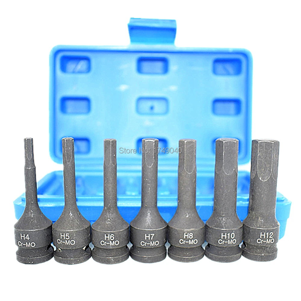7pc 3/8" Square Drive Impact Hex Bit Socket Set Air Impact Allen Key Bit Socket Cr-Mo 60mm Long Hex Head H4 H5 H6 H7 H8 H10 H12
7pc 3/8" Square Drive Impact Hex Bit Socket Set Air Impact Allen Key Bit Socket Cr-Mo 60mm Long Hex Head H4 H5 H6 H7 H8 H10 H12
