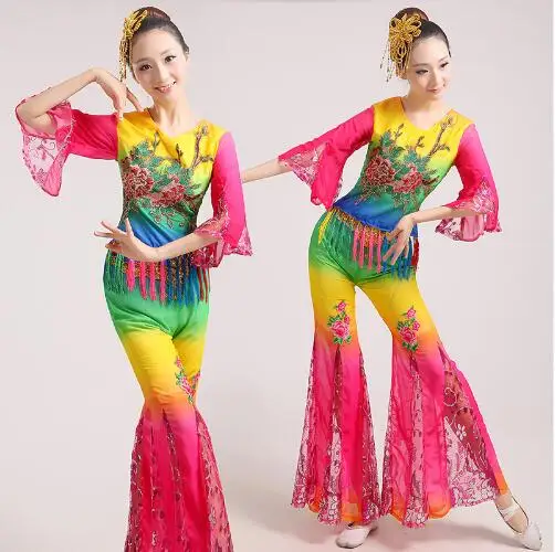 

(0158) Chinese classical dance costumes yangko red Embroidery Duanghuang flying dance drum wear stage performance clothes