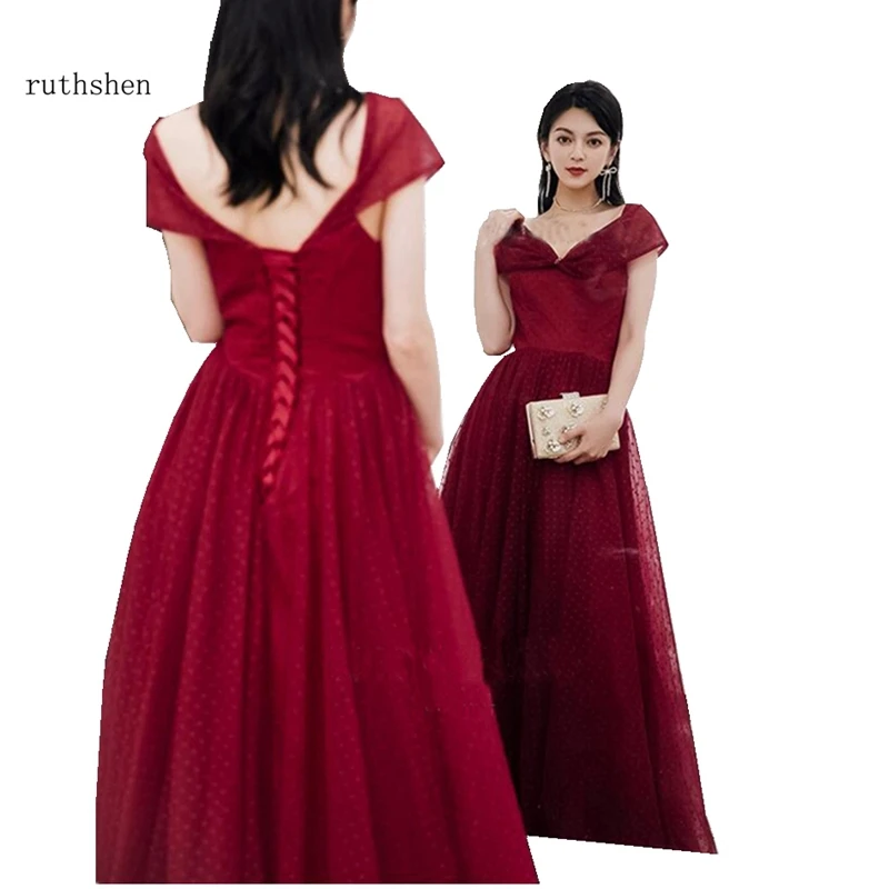 Ruthshen/платья для выпускного вечера винно-красного цвета 2018 с открытыми плечами в