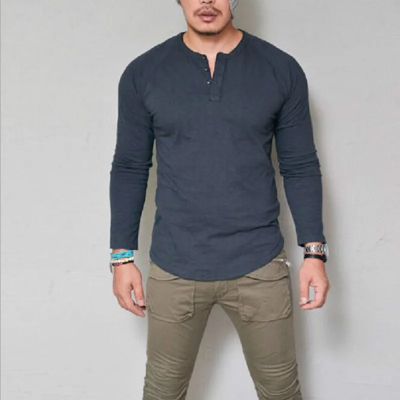 Autumn and winter round neck solid color button long sleeve Men's T-shirt aunt slim fashion casual wear
Autumn and winter round neck solid color button long sleeve Men's T-shirt aunt slim fashion casual wear