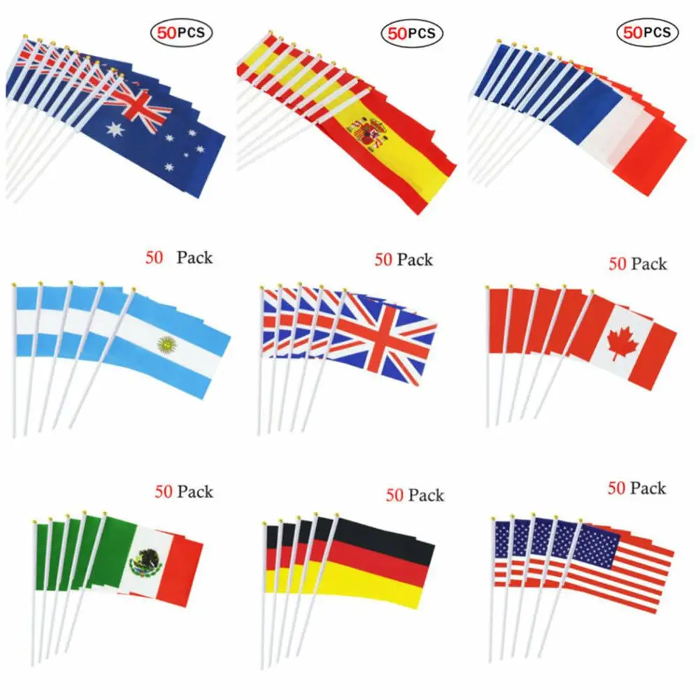 50Pcs Mini Hand Held 11 Nation Flag Banners Country Nation Flag Pole for National Football Soccer Olympic Games
50Pcs Mini Hand Held 11 Nation Flag Banners Country Nation Flag Pole for National Football Soccer Olympic Games