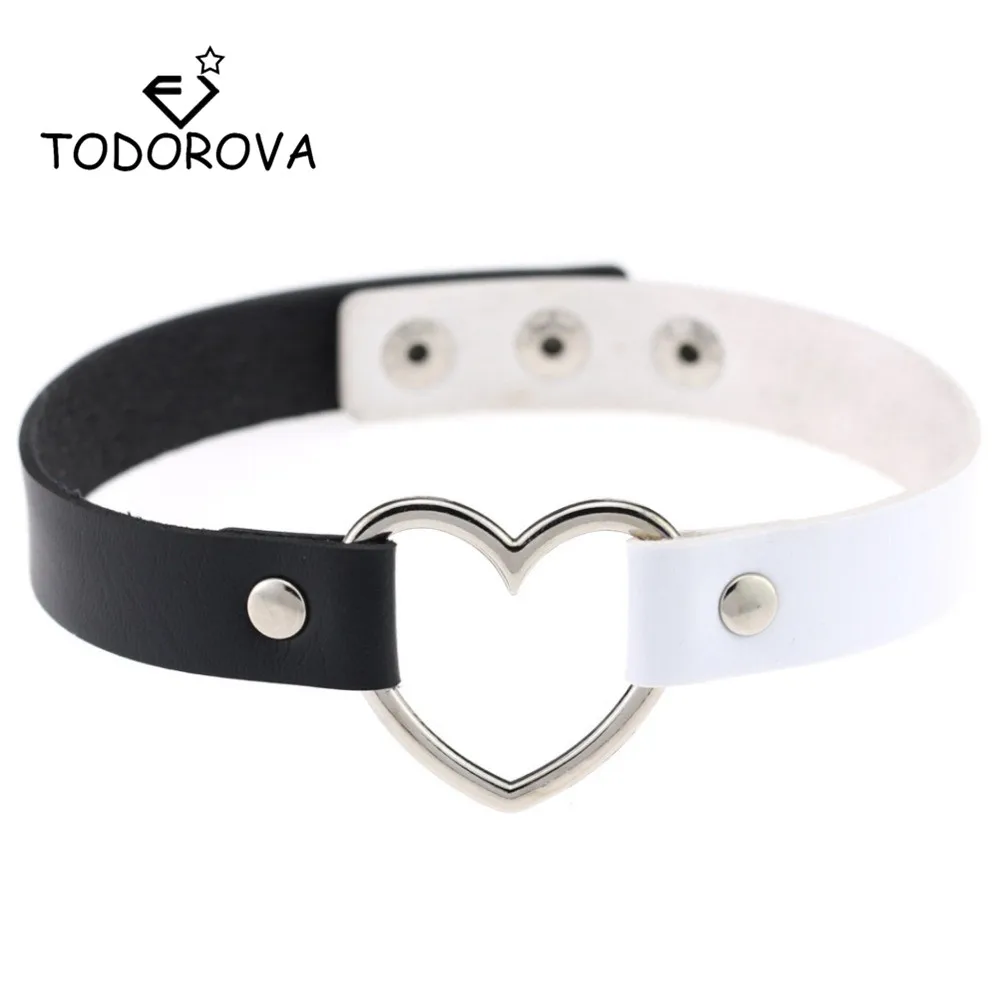 

Todorova Faux Leather Choker Necklace Women Goth Heart Chocker Gothic Statement Necklace Punk Jewelry Collier femme
