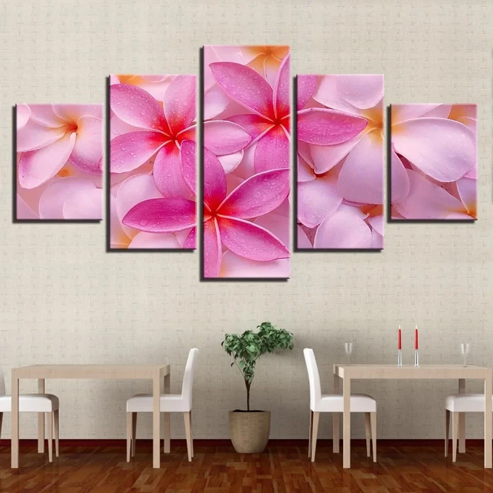 Framed 5 Piece Picture Beautiful Pink petals Canvas Art Print Oil Painting Wall Pictures for Living Room Paintings Decorativons | Дом и сад