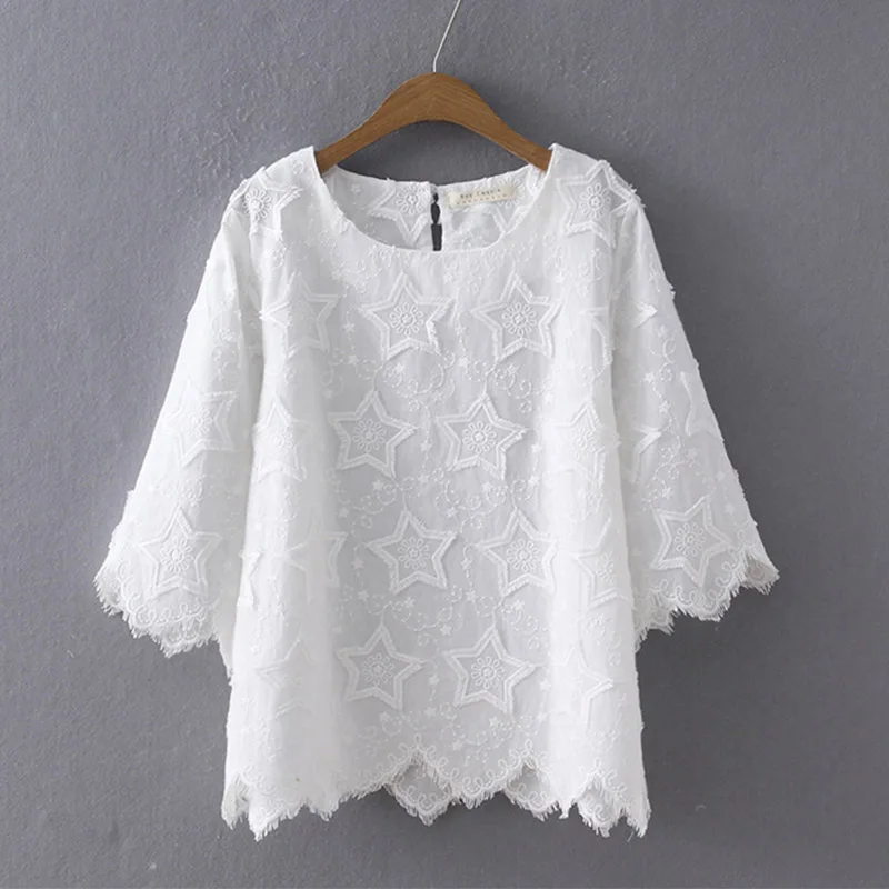 Mori Girl Autumn Casual Sweet Shirt Women Star Embroidered Three Quarter Sleeved Tassel Lace White Casual Female Blusa Tops U153
Mori Girl Autumn Casual Sweet Shirt Women Star Embroidered Three Quarter Sleeved Tassel Lace White Casual Female Blusa Tops U153