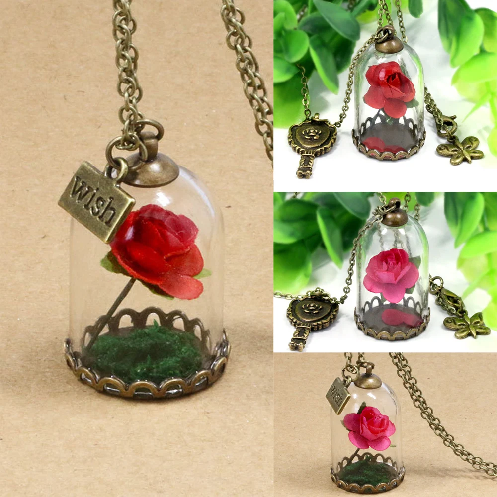 Wish Dried Flower Mini Rose In Terrarium and Mirror Charm Glass Bottle Necklace Chain Beauty And The Beast Pendant Necklaces
Wish Dried Flower Mini Rose In Terrarium and Mirror Charm Glass Bottle Necklace Chain Beauty And The Beast Pendant Necklaces