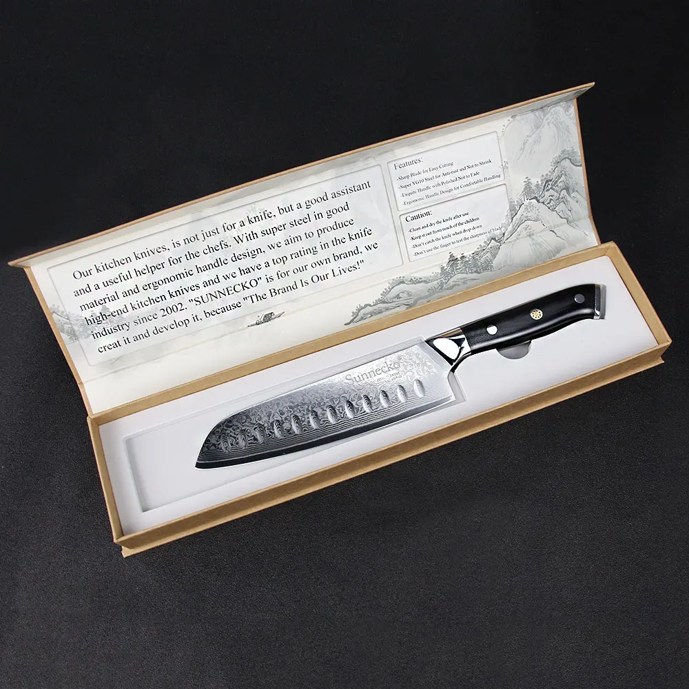 SUNNECKO 7 дюймовый нож Santoku 73 слоя Дамасская сталь японский VG10 острое лезвие кухонные