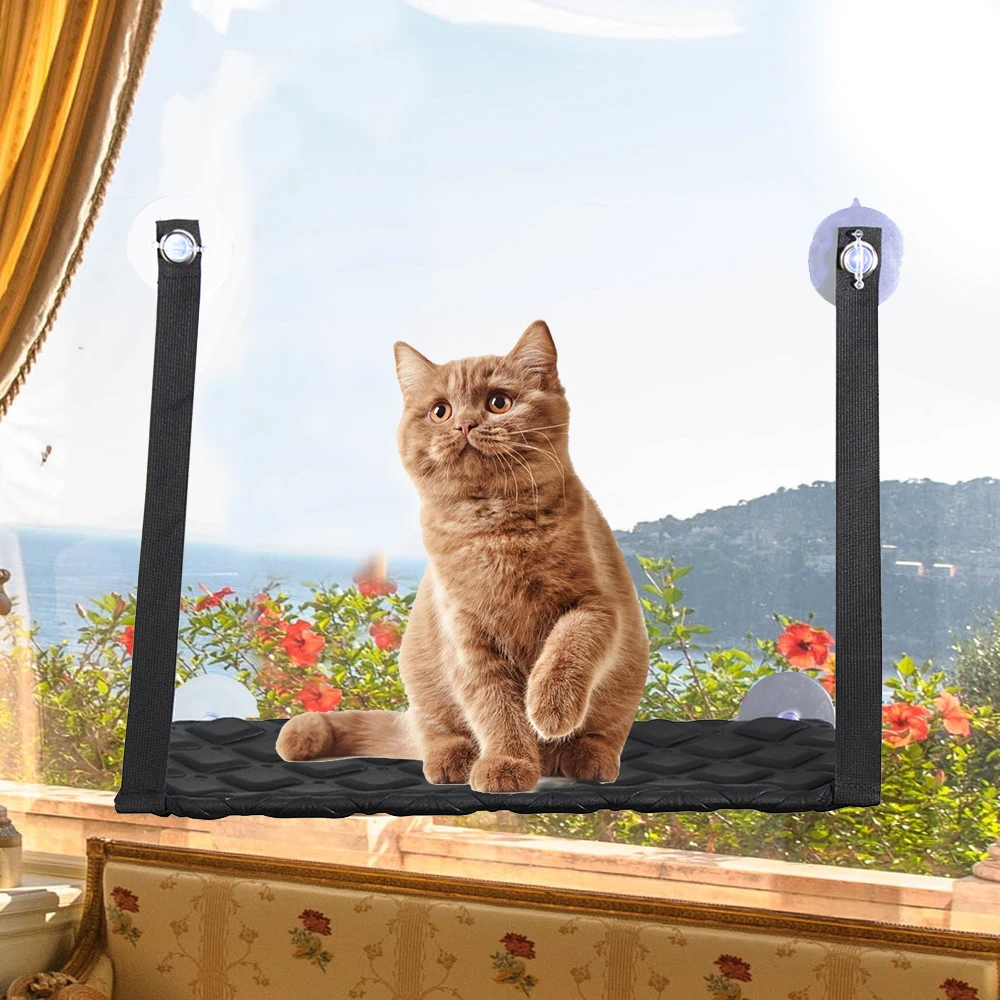 Фото DREAMSOULE Single Layer Cat Hammock Comfortable Pet Hanging Window Perch - Black | Дом и сад